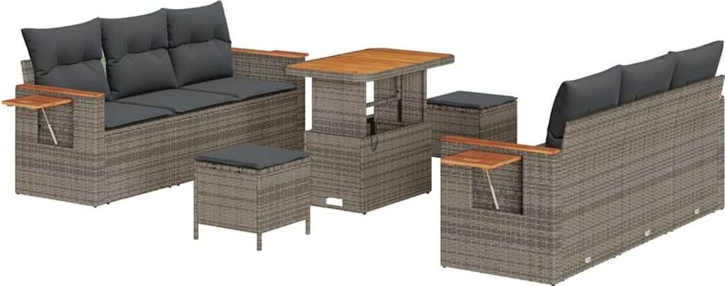 Gartensofa-set mit Kissen 11 pcs Grau Poly-Rattan