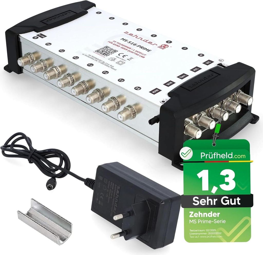 ZEHNDER 5/16 Multischalter für Quattro & Quad LNB, Multiswitch für 1 Satelliten & 16 Teilnehmer (TV, Sat Receiver), 4K Digital Matrix Sat Verteil...