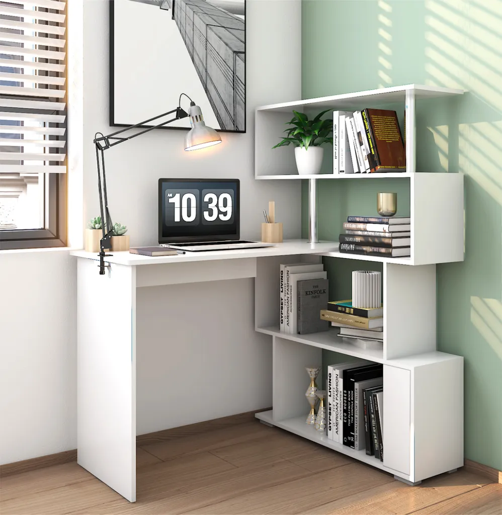 Bureau d'ordinateur pivotant blanc meuble d'angle modulable PRO