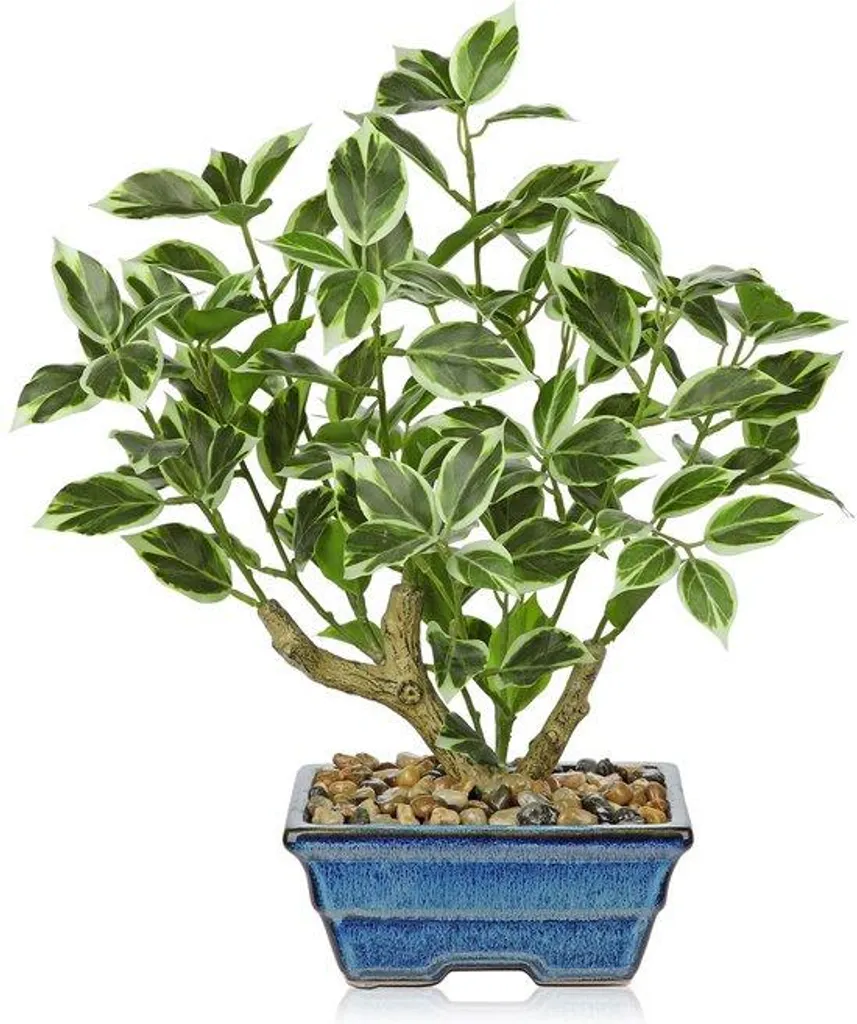 Ficus artificiel pour salon et salle de bains - Pot bleu chic 39 cm