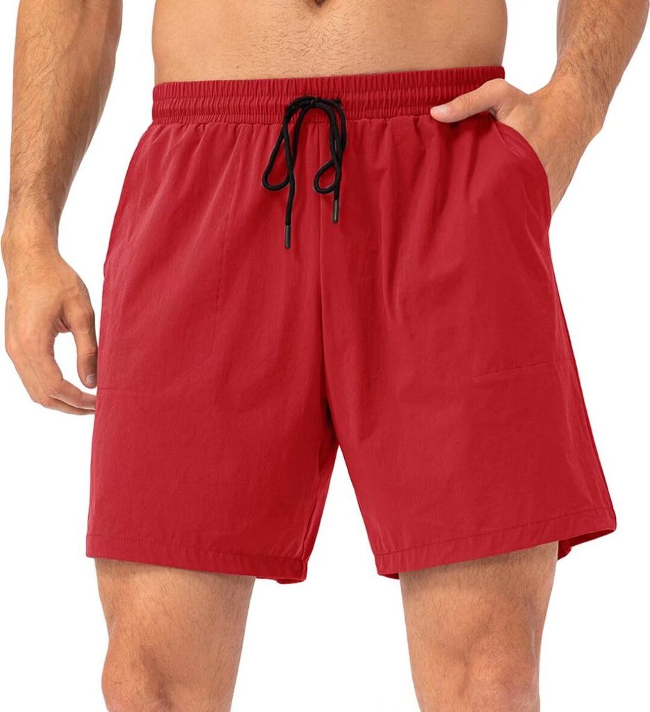 ASKSA Herren Sport Shorts Sommer Schnelltrocknend Joggen Kurze Hose mit Taschen und Kordelzug, Rot, S