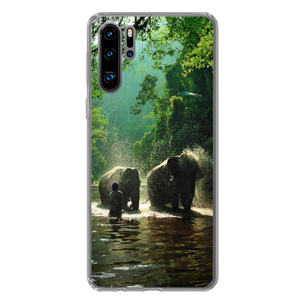 MuchoWow Handyhülle Schutzhülle Hülle für Huawei P30 Pro Elefant - Wasser - Bäume - Grün - Tiere Silikon Softcase Handy Hülle - Schutzdeckel