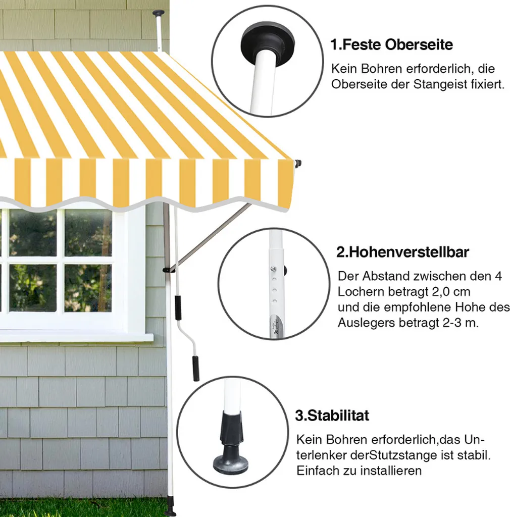 Tenda da sole SWANEW resistente ai raggi UV e all'acqua, retrattile 3M, gialla e bianca - 5