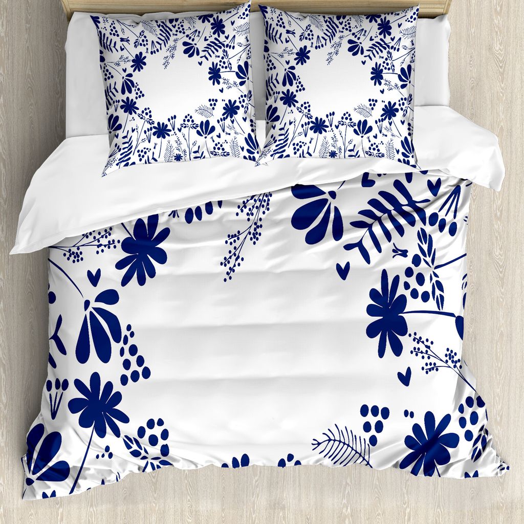 ABAKUHAUS Marine Bettbezug, Botanische Blumen-Blatt, Milbensicher Allergiker geeignet mit Kissenbezügen, 200 cm x 200 cm - 80 x 80 cm, Indigo Weiß