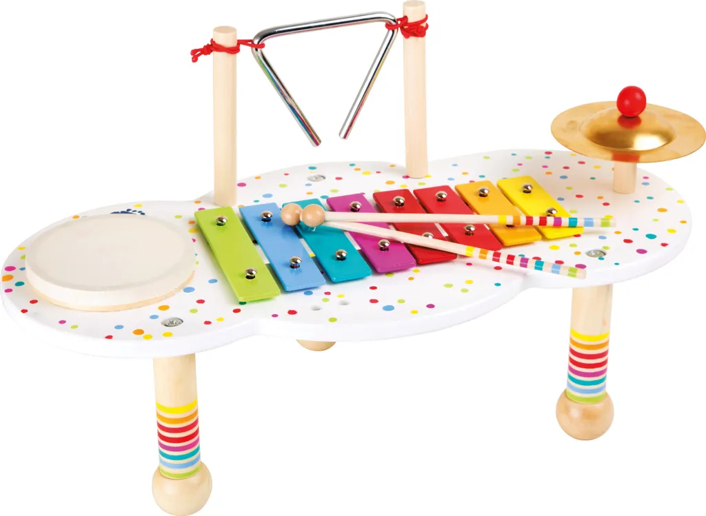 Jouet d'éveil musical en bois : table avec xylophone et percussions