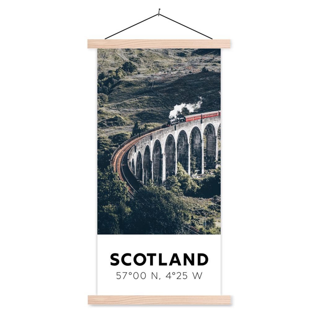MuchoWow Textilposter Schottland - Zug - Sommer - Eisenbahn 60x120 cm mit holzfarbenen Rahmen - Holz