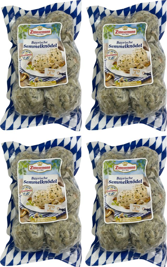 Food-United Knödel - Semmelknödel aus Bayern 4x400g, 24 luftige Semmelknödel von ZIMMERMANN Fleischwerke, passend für Brotzeit und Bier