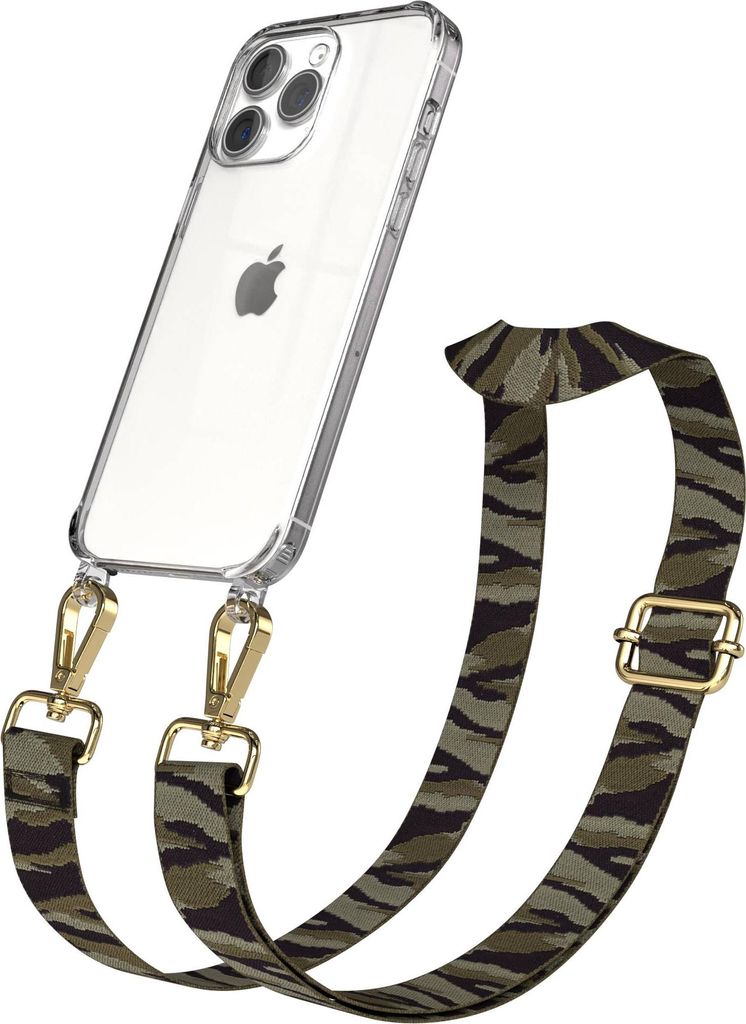 EAZY CASE Handykette - Verstellbarer Trageriemen kompatibel mit Apple iPhone 15 Pro Max, Handykordel mit transparenter Silikon-Hülle, Karabiner Go...