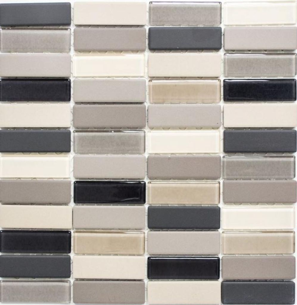 Mosaik Fliese Keramik hellbeige grau Stäbchen unglasiert Glas MOS24-CUSTG61