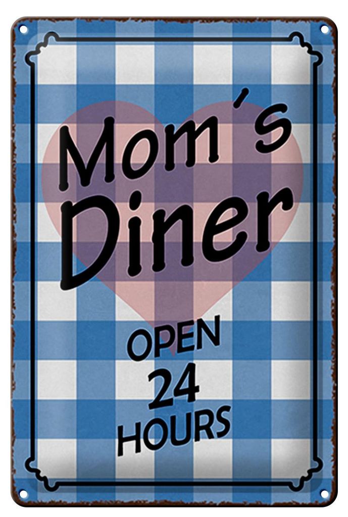 Blechschild Spruch 20x30cm Mom´s Diner open 24 hours Herz Produktbild 