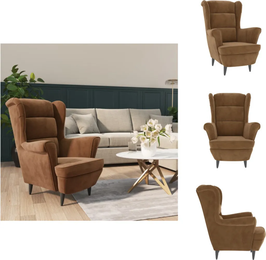 vidaXL Fauteuil Marron en Velours Design Rétro pour Salon Chic 70cm