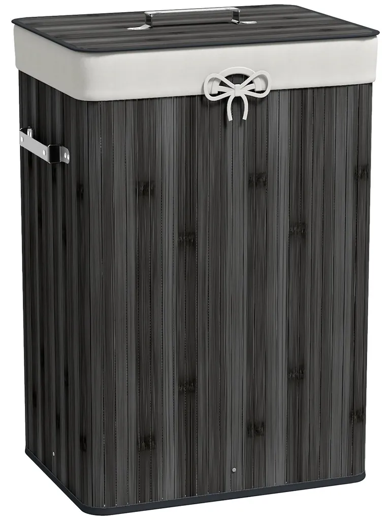 Panier à linge en bambou gris foncé pliable - Design ergonomique XL