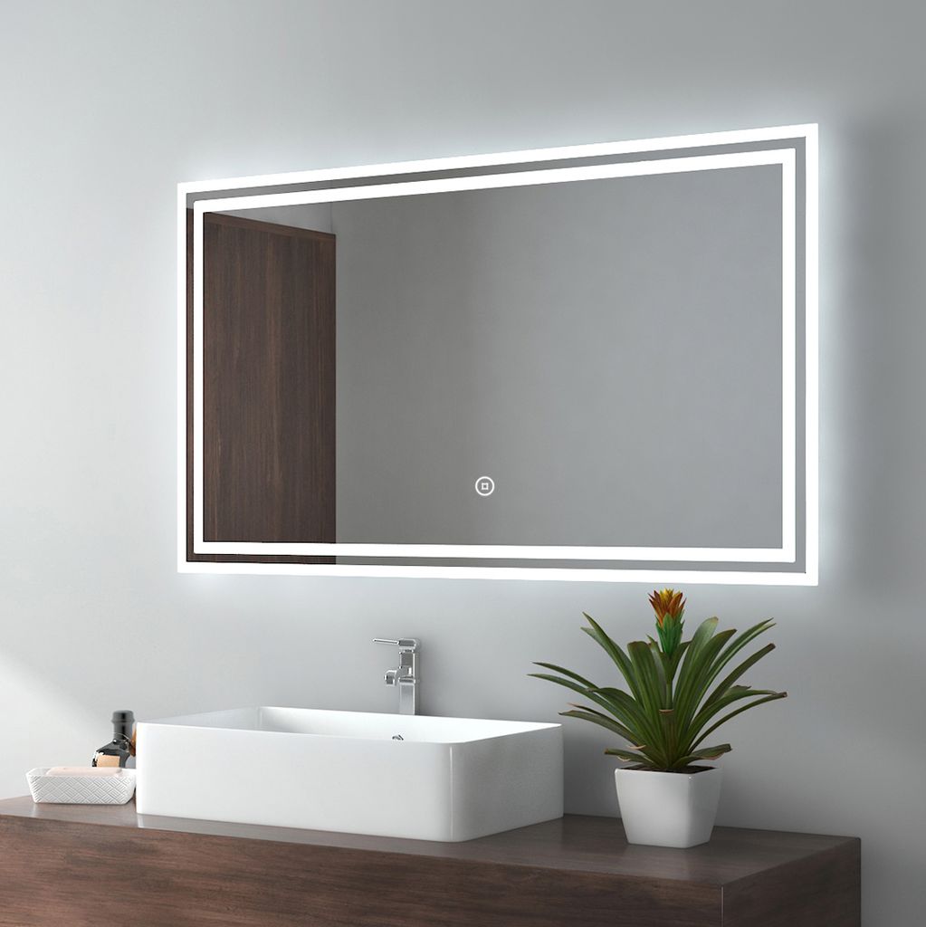 LED Licht Badezimmerspiegel Wandspiegel Badspiegel Uhr Touchschalter 60 x 65cm 