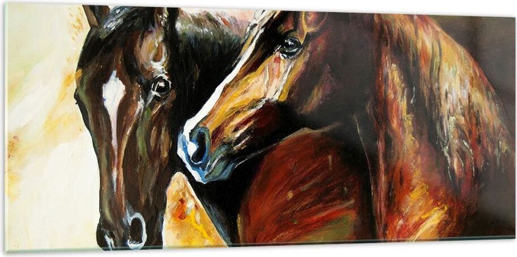 Bilder auf glas - Pferd Natur Tier - 120x50cm - Glasbilder - Wandbilder - Kunstdruck - zum Aufhängen bereit - Wanddekoration aus Glas - Glas Bilde...