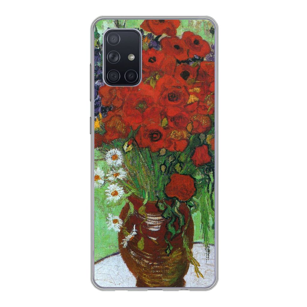 MuchoWow Handyhülle Schutzhülle Hülle für Samsung Galaxy A51 Vase mit roten Mohnblumen und Gänseblümchen - Vincent van Gogh Silikon Softcas...