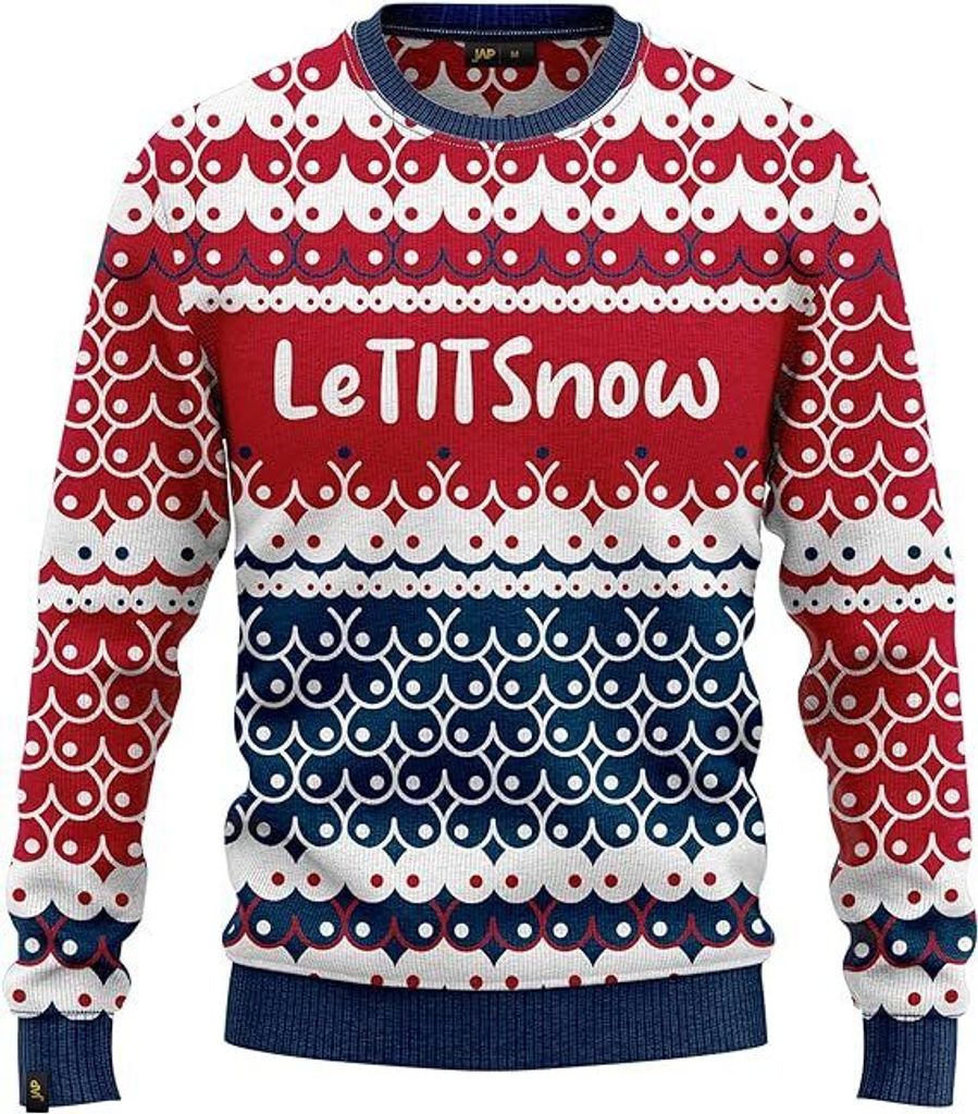 JAP Christmas LetTITSnow - Lustiger Hässlicher Weihnachtspullover Für Damen und Herren Ugly Christmas Sweater - Rot - 3XL
