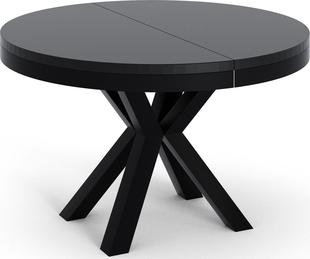 Runder Ausziehbarer Esstisch im Loft-Stil - Industrieller Tisch mit Schwarzen Metallbeinen - Platzsparender Tisch für Wohnzimmer - Schwarz - 120 b...