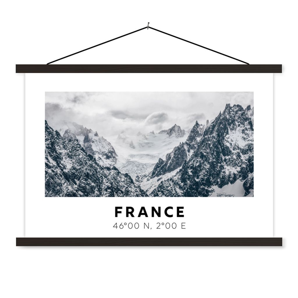 MuchoWow Textilposter Frankreich - Schnee - Berge 90x60 cm mit schwarzem Rahmen - Aufhängungssatz