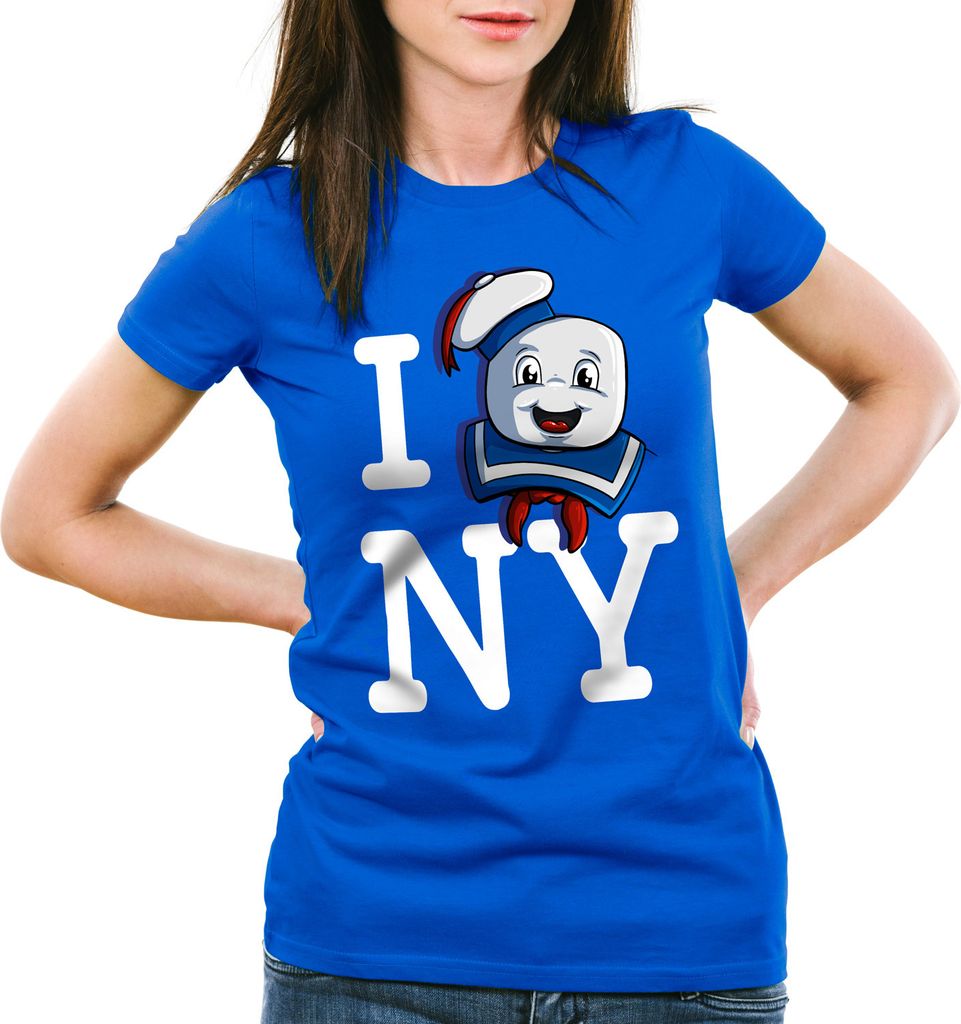 style3 Love Marshmallow Damen T-Shirt new yorkt geisterjäger gespenst, Farbe:Blau, Größe:L