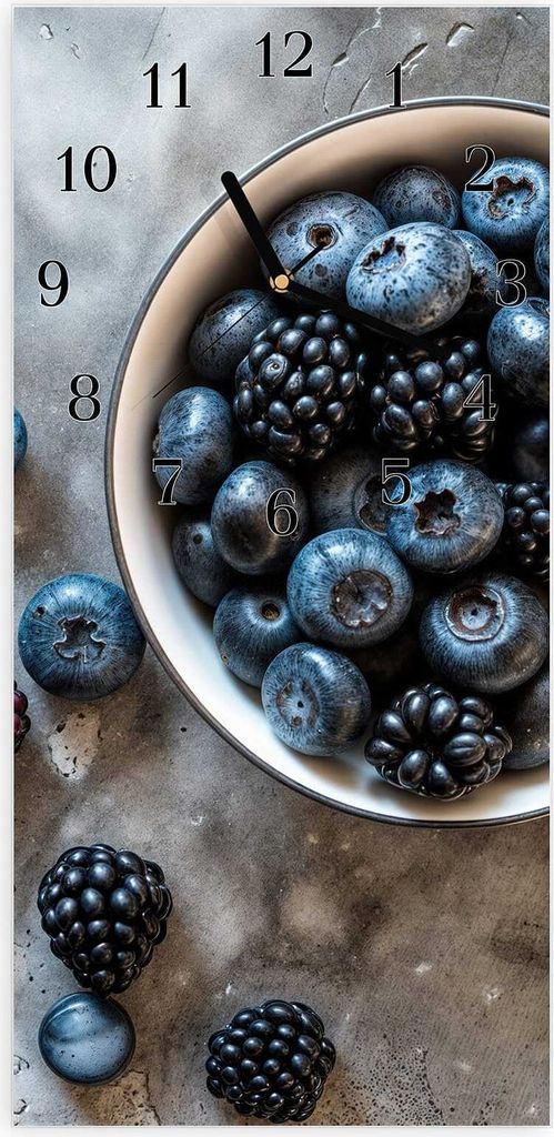 Wanduhr aus Glas mit Motiv Heidelbeeren Brombeeren- 30 x 60 cm - inkl. Aufhängesystem
