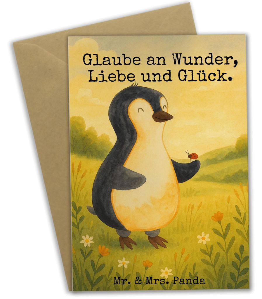 Mr. & Mrs. Panda Glückwunschkarte Pinguin Marienkäfer Design - Weiß - Geschenk, babykarte, osterkarten, weihnachtskarten, Kleine Wunder, Glück,...
