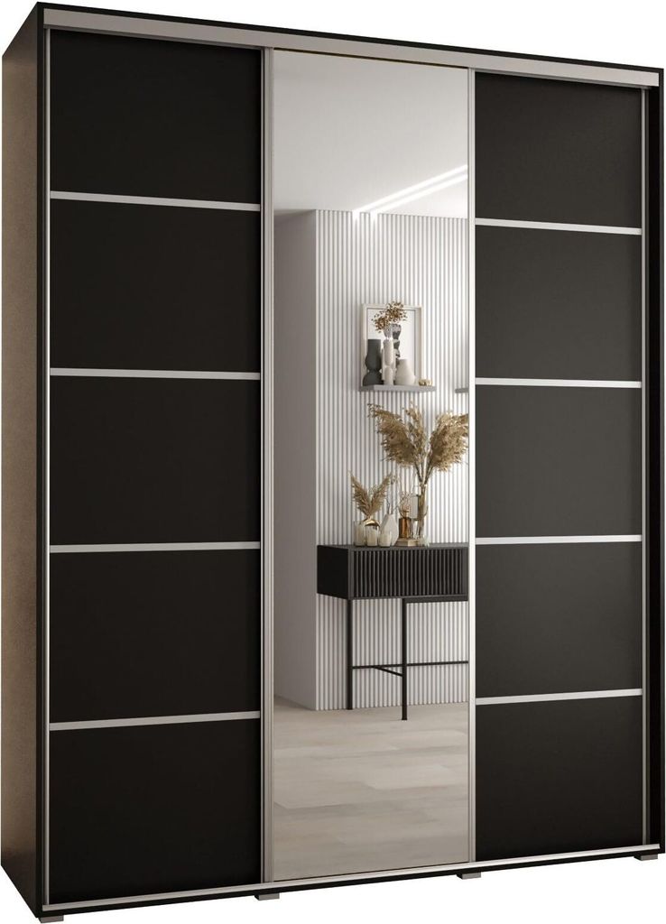MEBLE KRYSPOL Davos 5 Schrank, drei Türen - 235,2x190x45 cm - Schwarz Schwarz Silber