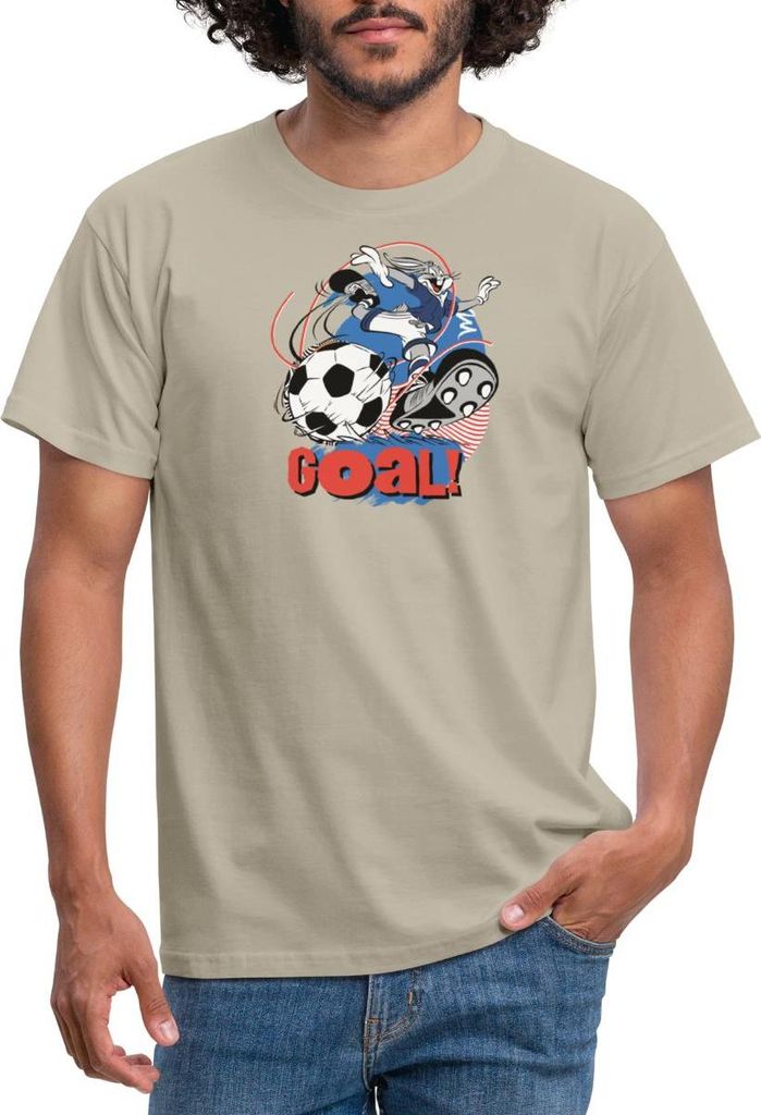 Spreadshirt Looney Tunes Bugs Bunny Fußball Goal Männer T-Shirt, 3XL, Sandbeige