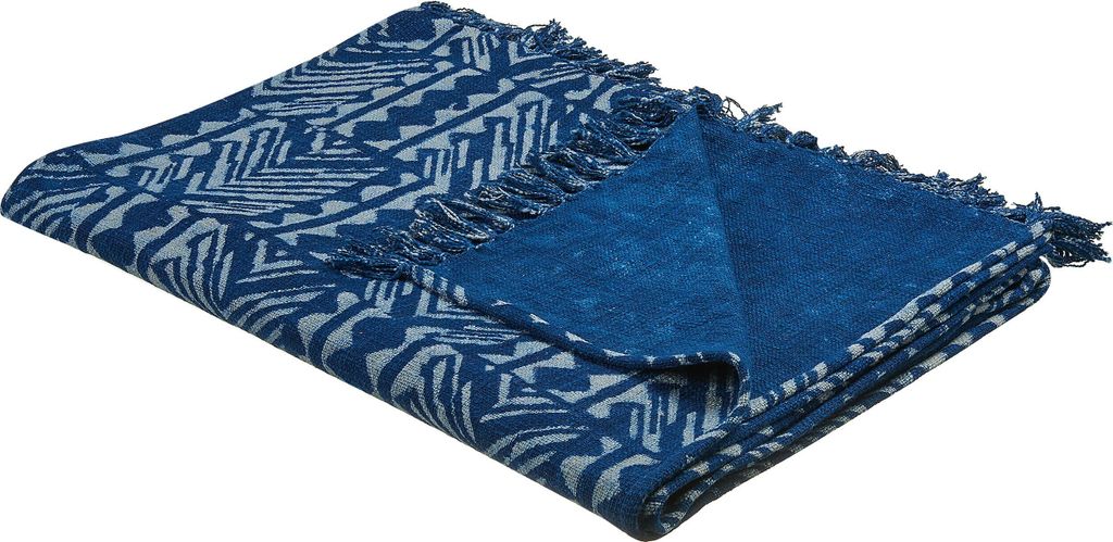 BELIANI Koc niebieski bawełna 130 x 180 cm geometryczny Zdjęcie produktu 