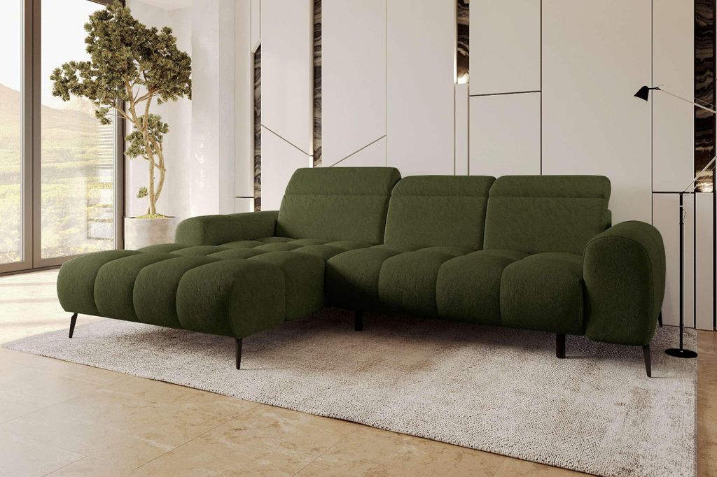 99rooms Milano Ecksofa Chenille APHRODITE Olive Links mit Sitztiefenverstellung