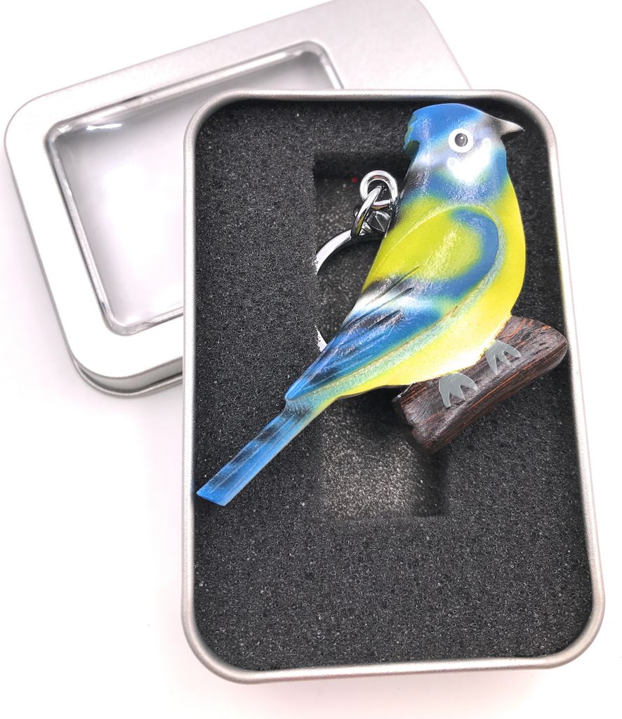 Schlüsselanhänger Holz Vogel Papagei Wellensittich blau grün Zuchtvogel Kanarienvogel Anhänger in Geschenkbox