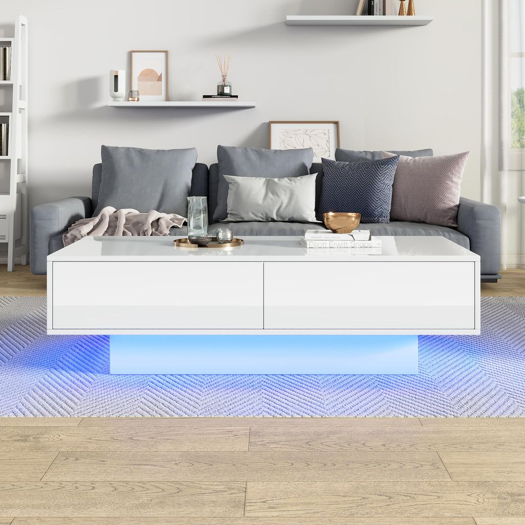 Merax Hochglanz Couchtisch mit 2 Schubladen, Sofatisch mit Produktbild 