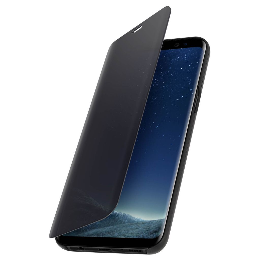 Avizar, Ultradünne Flip-Schutzhülle mit Spiegeleffekt Samsung Galaxy S8 Plus, Schwarz