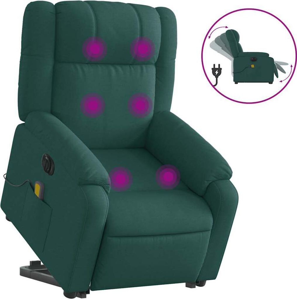vidaXL Elektrischer Massagesessel mit Aufstehhilfe Dunkelgrün Stoff