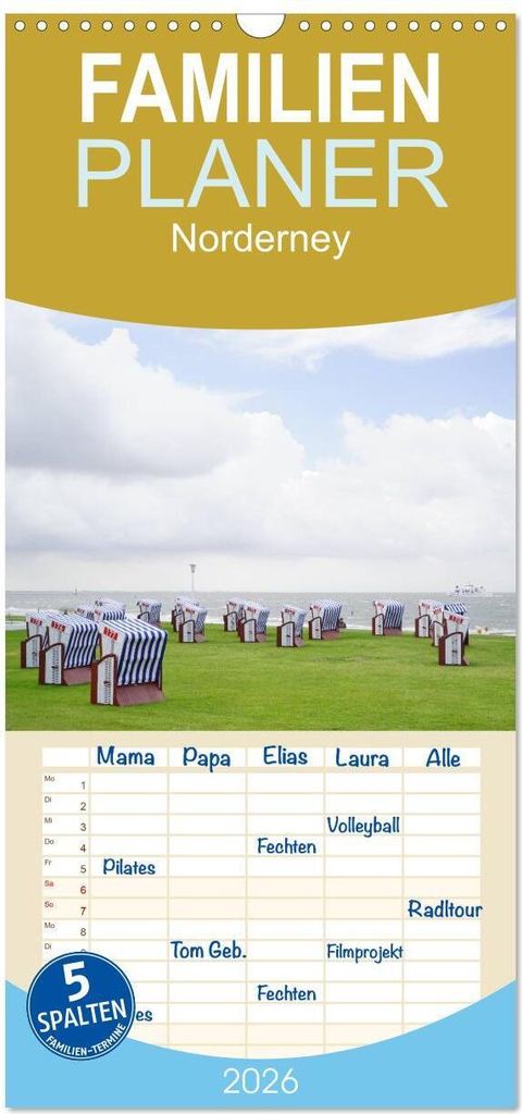 Familienplaner 2026 - Norderney - von barfuß bis Lackschuh mit 5 Spalten (Wandkalender, 21 x 45 cm) CALVENDO