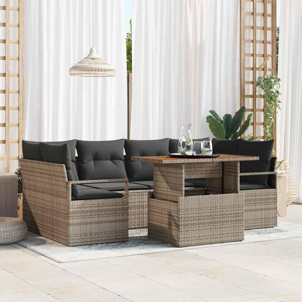 Maison Exclusive - Garten-Sofa-Set mit Speicher 7 pcs Grau Poly Rattan