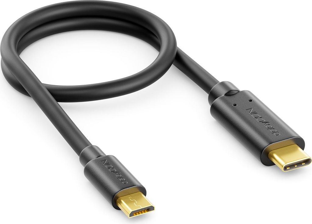 deleyCON 0,30m Kurzes USB-C auf Micro-USB Kabel - Ladekabel, Datenkabel - Kompatibel für Handy, Smartphone, Tablet mit Micro-USB-Buchse oder Ladea...