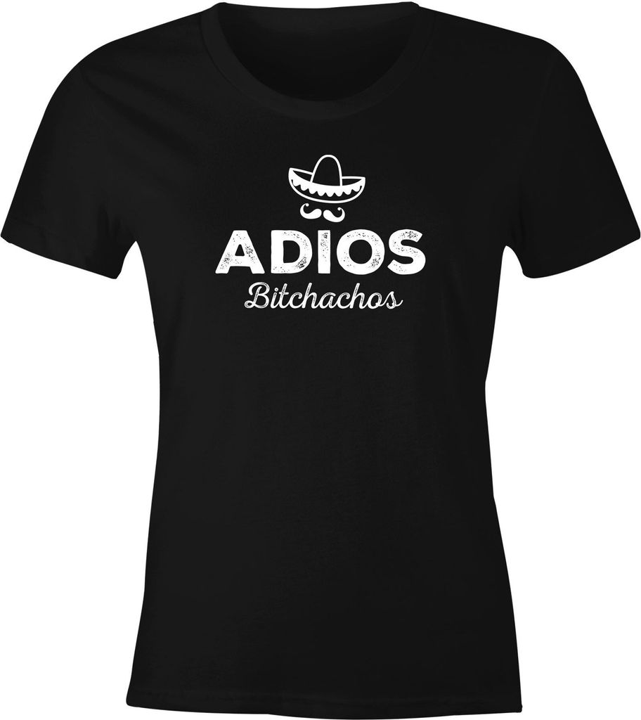 Damen T-Shirt Spruch Adios Bitchachos Sombrero Motiv Parodie Fun-Shirt Frauen Moonworks schwarz XS
