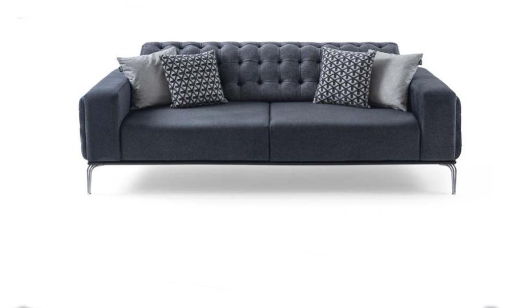 Chesterfield Graue Sofagarnitur Wohnzimmer Couchen Dreisitzer+Sessel