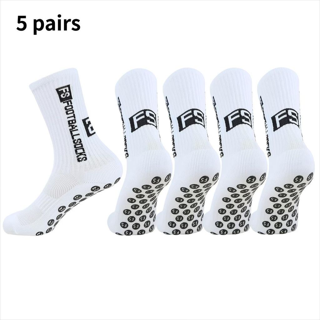 5er Pack Sportsocken Weiß Gr. 39-46 Rutschfest Grip Fußball Produktbild 