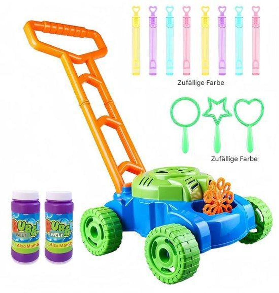 Seifenblasen Rasenmäher für Kinder – Elektronisches Schiebespielzeug & Seifenblasenmaschine, Outdoor Gartenspielzeug für Kleinkinder, Grün