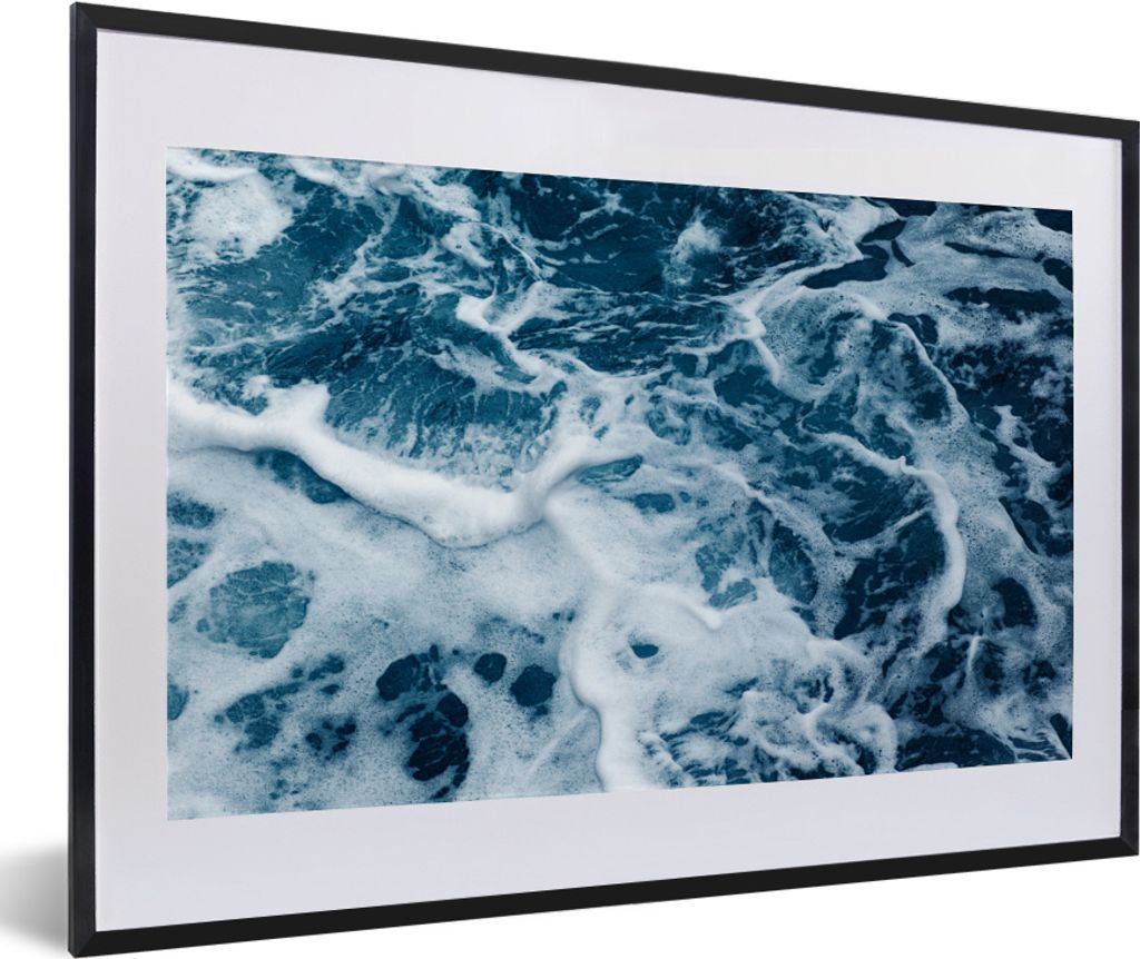 MuchoWow MuchoWow Gerahmtes Poster Wellen - Wasser - Ozean - Schaum 60x40 cm - Poster mit zchwarzem Bilderrahmen - Schlafzimmer - Plakat in Rah...