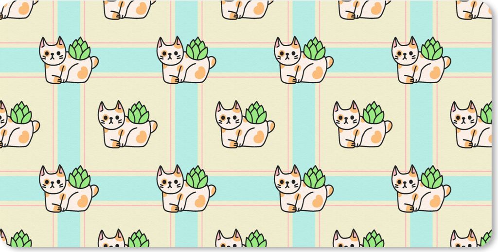 MuchoWow Mauspad Mousepad Katzen - Pflanzen - Pastell - Kind - Muster 60x30 cm - Mousepads - Maus Mat - Pad - Mausunterlage - Nachhaltig