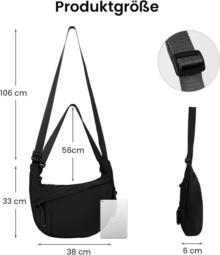 Borsa a Mezza Luna Donna Nylon Grande Crossbody - Pratica e Chic - 6