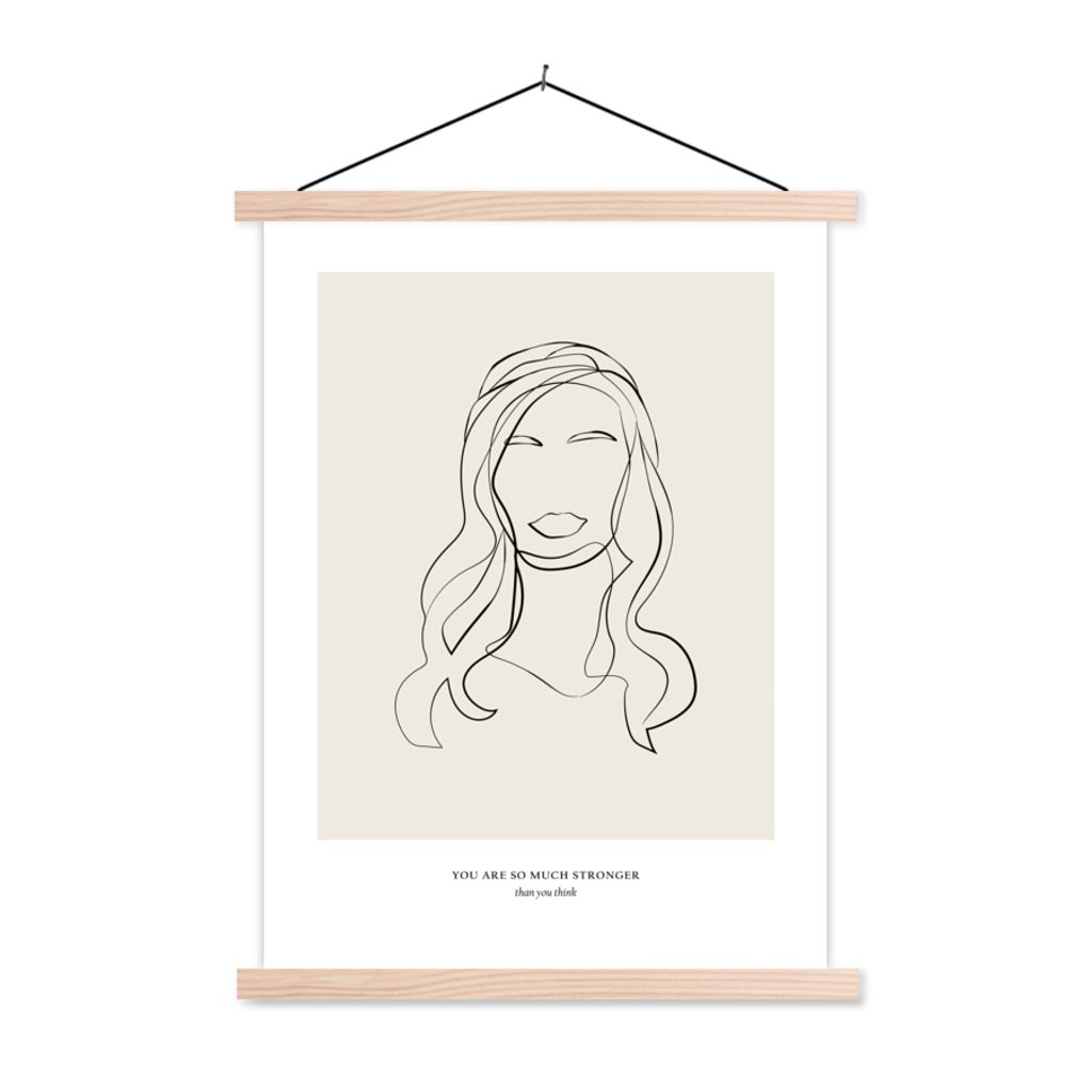 MuchoWow Textilposter Frauen - Zitate - Strichzeichnungen - Text 60x80 cm mit holzfarbenen Rahmen - Wandbild