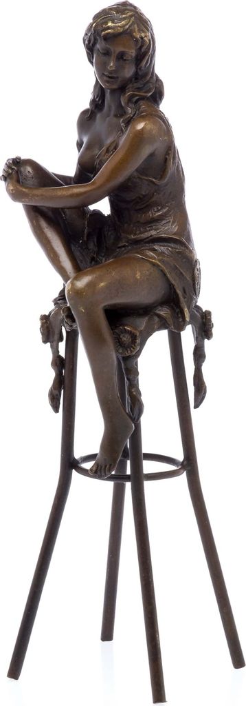 Bronzefigur Frau auf Barhocker Akt erotische Kunst Bronze Skulptur sculpture