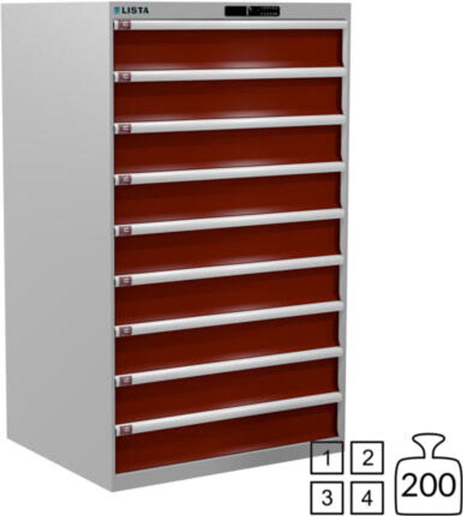 Lista Schubladenschrank - 78.713.512 - 1.450x870x725 mm (HxBxT) - 9 Schubladen - 200 kg - Code Lock - RAL 7035/RAL 3003