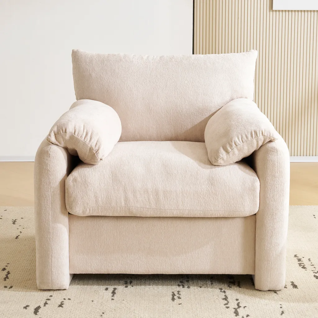 Canapé Individuel Relax Beige en Chenille - Fauteuil de Salon Confort