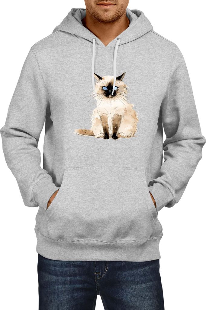 Herren Kapuzenpullover Funny Cats Breeds Birman Cat 012, Man L / Grau