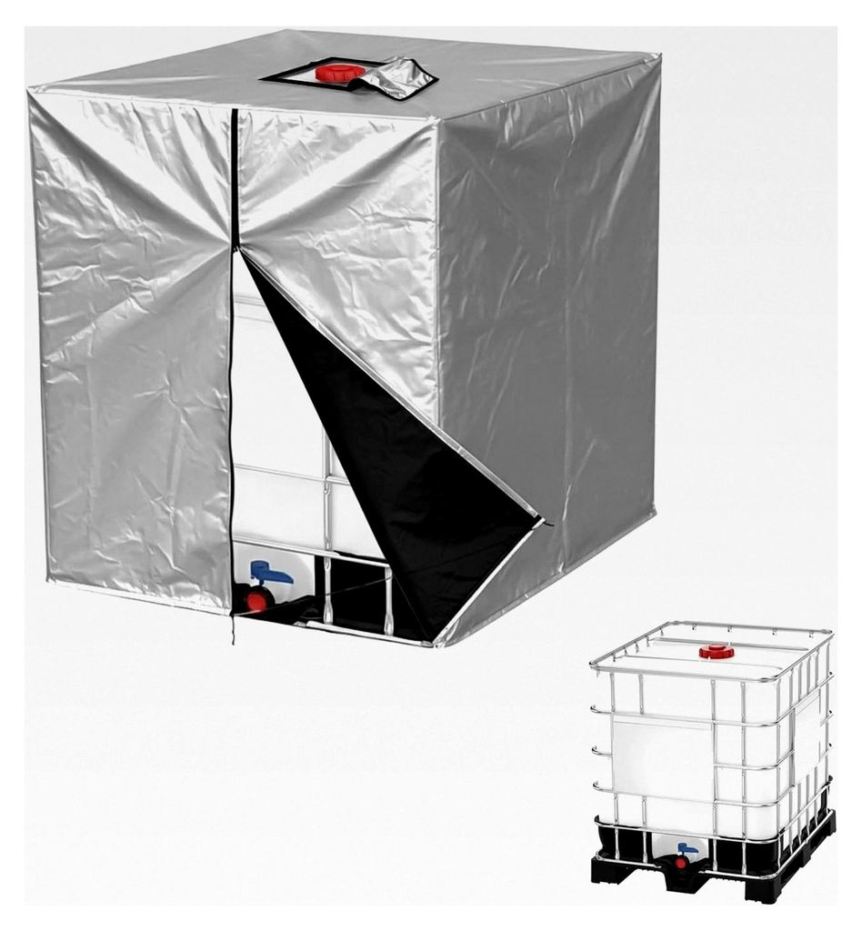 IBC Tankabdeckung, 1000L IBC Containerabdeckung 210D mit Reißverschluss, staubdicht, UV-beständig, wasserdicht, für Regenwassertanks, Silber