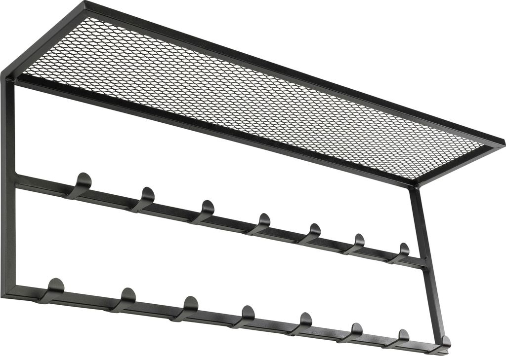 Hakenleiste mit Ablage Wandregal 21x31x80 cm schwarz Metall Flur Dekoration